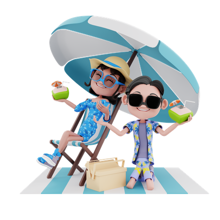 Pareja en vacaciones de verano  3D Illustration