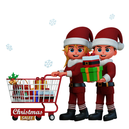 La pareja está haciendo compras de rebajas navideñas  3D Illustration