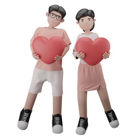 La pareja está abrazando corazones  3D Illustration