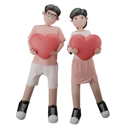 La pareja está abrazando corazones  3D Illustration