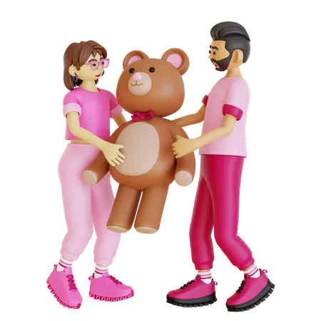 Feliz pareja sosteniendo osito de peluche juntos  3D Illustration