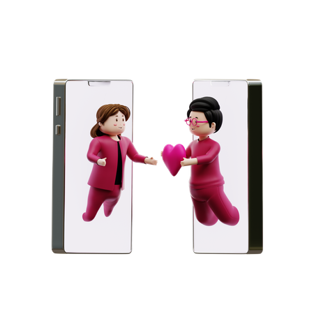 Pareja haciendo chat de amor  3D Illustration