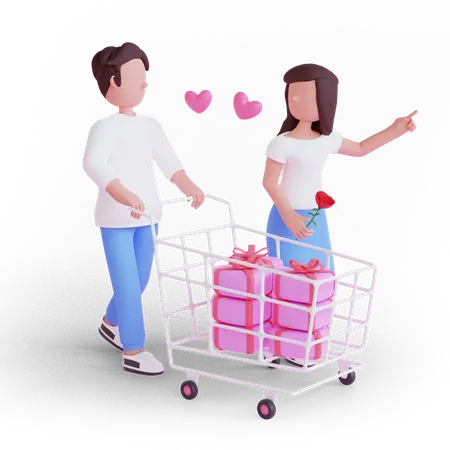 Pareja haciendo compras de regalo de San Valentín  3D Illustration