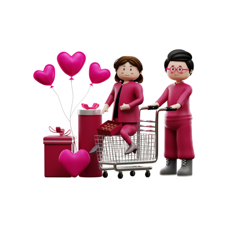 Pareja haciendo compras de San Valentín  3D Illustration