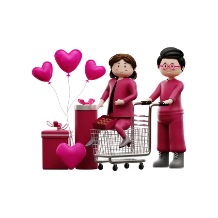 Pareja haciendo compras de San Valentín  3D Illustration