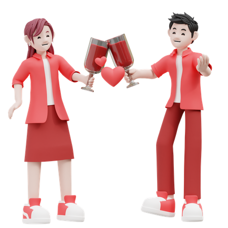 Pareja joven aclama vino  3D Illustration