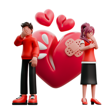 Pareja joven con el corazón roto  3D Illustration