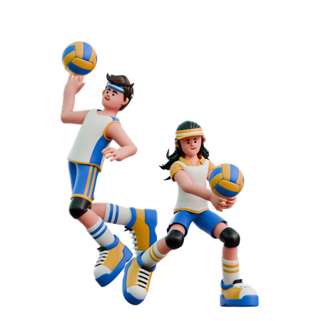 Pareja joven jugando voleibol  3D Icon