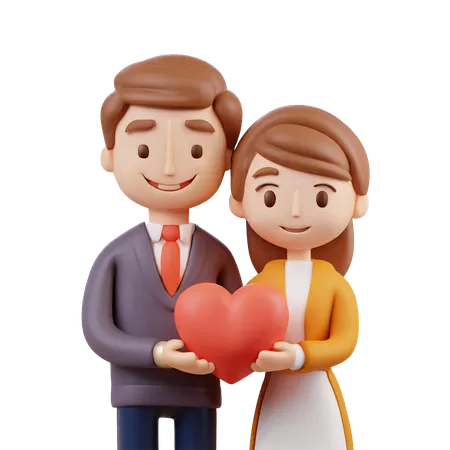 Pareja joven, tenencia, corazón, juntos  3D Icon