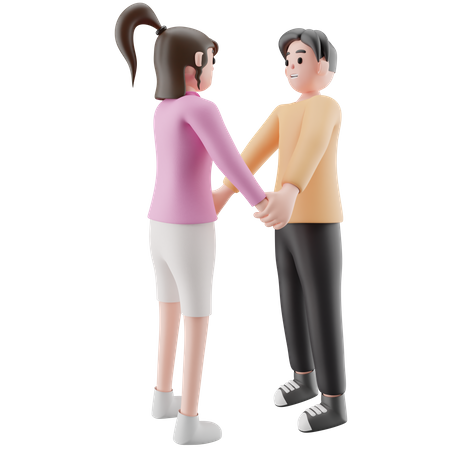 Pareja joven tomados de la mano y de pie juntos  3D Illustration