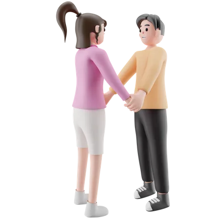 Pareja joven tomados de la mano y de pie juntos  3D Illustration