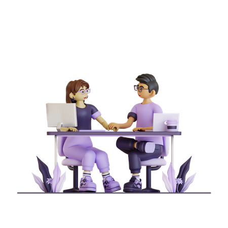 Pareja joven trabaja juntos  3D Illustration