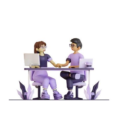 Pareja joven trabaja juntos  3D Illustration