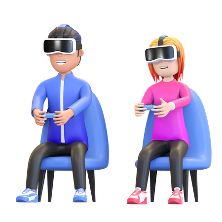Pareja jugando juego virtual  3D Icon