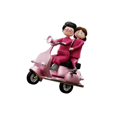 Pareja montando scooter  3D Illustration