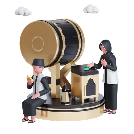 Pareja musulmana haciendo caridad en Ramadán  3D Illustration