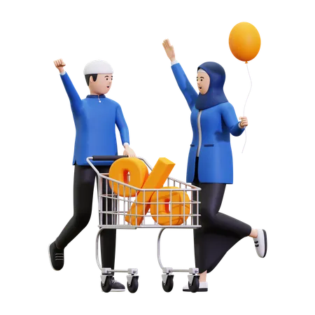 Pareja musulmana haciendo compras de Ramadán  3D Illustration