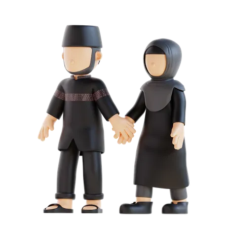 Pareja musulmana tomados de la mano Pose  3D Illustration