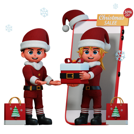 Pareja recibe paquete de Navidad  3D Illustration