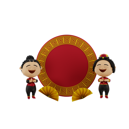 Pareja rezando en el año nuevo chino  3D Icon