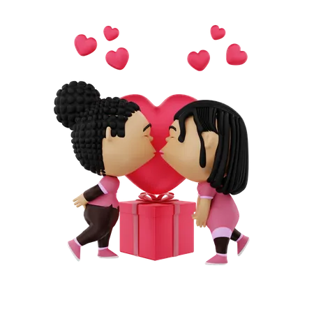 Pareja romántica celebrando el día de San Valentín  3D Illustration