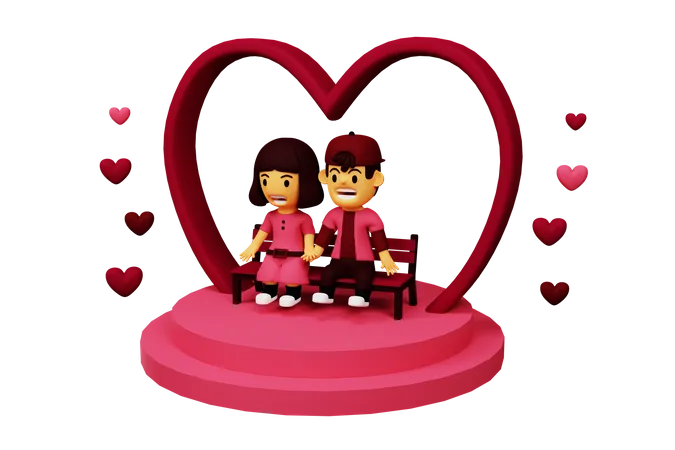 Pareja sentada en el podio del amor  3D Illustration