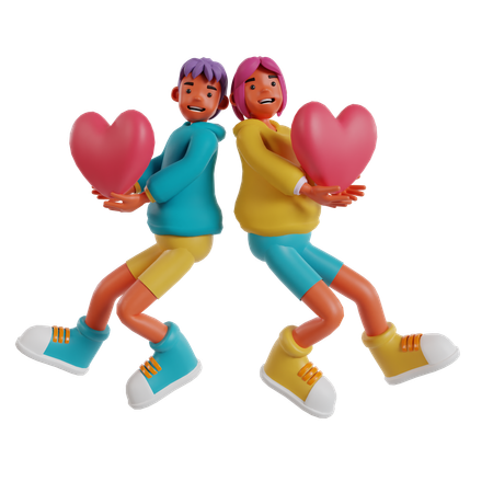 Pareja sosteniendo el corazón  3D Illustration