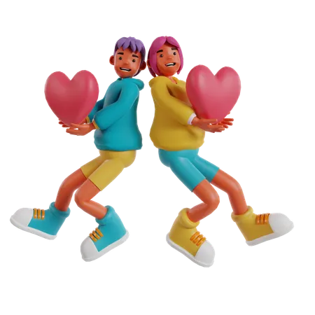 Pareja sosteniendo el corazón  3D Illustration