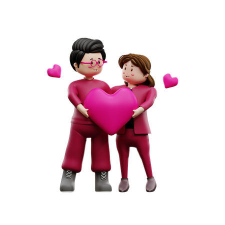 Pareja sosteniendo el corazón  3D Illustration