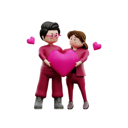 Pareja sosteniendo el corazón  3D Illustration