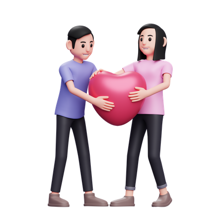 Pareja sosteniendo globo de corazón  3D Icon