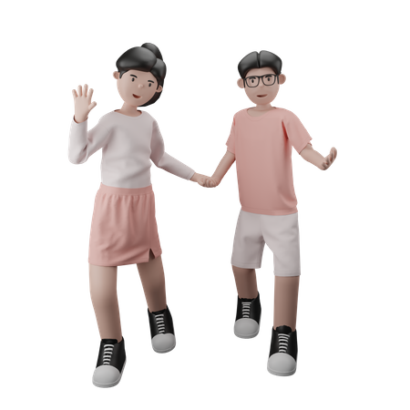 Pareja tomados de la mano mientras saluda  3D Illustration