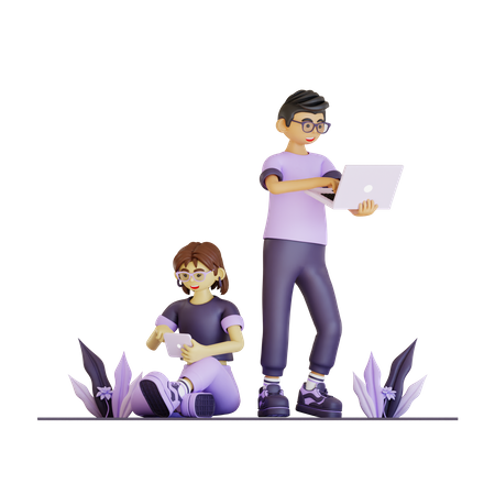 Pareja trabajando juntos en empresa  3D Illustration