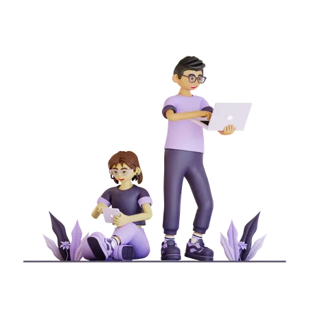 Pareja trabajando juntos en empresa  3D Illustration