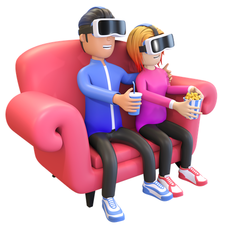Pareja viendo una película de realidad virtual  3D Icon