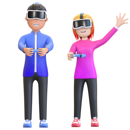 Pareja de jugadores virtuales  3D Illustration