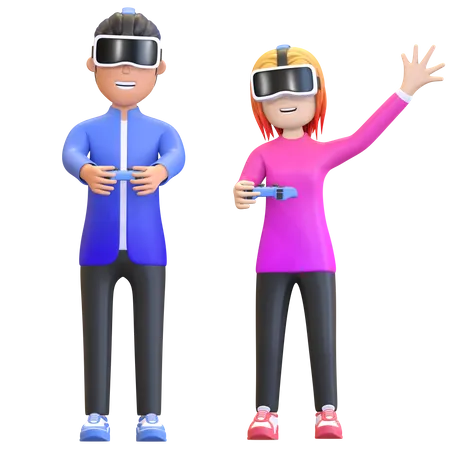 Pareja de jugadores virtuales  3D Illustration