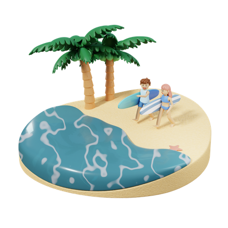 Pareja yendo a surfear  3D Icon
