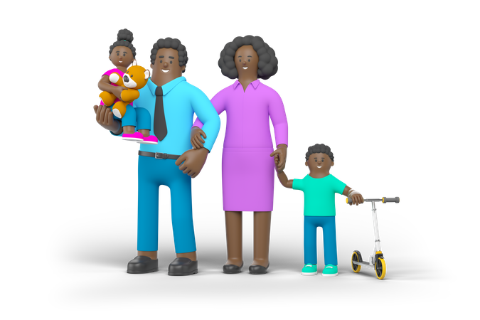 Parents marchant avec des enfants  3D Illustration