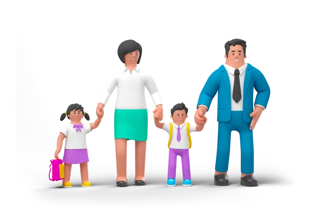 Parents sending child to preschool  3D Illustration