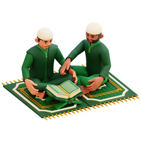 Parents Teach Men To Read The Quran  3D Illustration