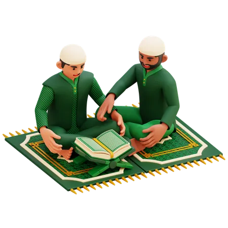 Parents Teach Men To Read The Quran  3D Illustration