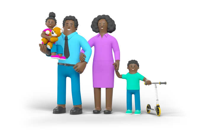 Parents walking with kids  3D Illustration