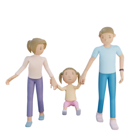 Parents with their daughter  3D Illustration