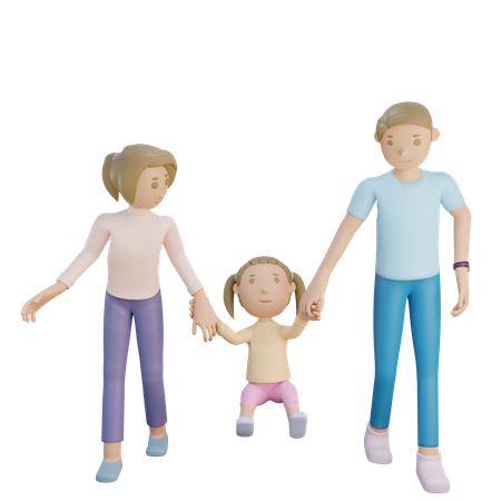 Parents with their daughter 3D Illustration