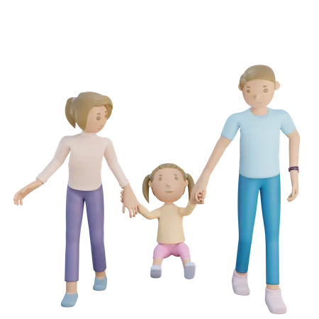 Parents with their daughter 3D Illustration