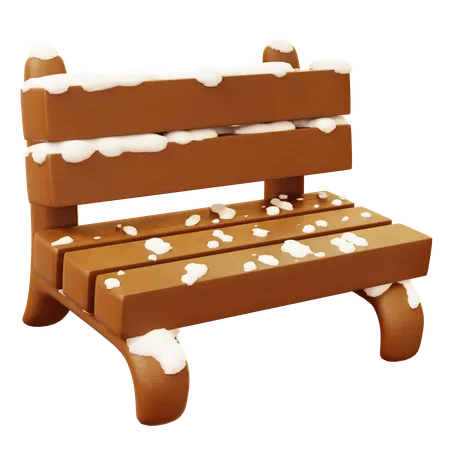 3 D Cute Cartoon Wooden Park Bench Covered With Snow In Outdoor City Park Winter Holiday Seoson New Year Christmas Concept 3D Icon
