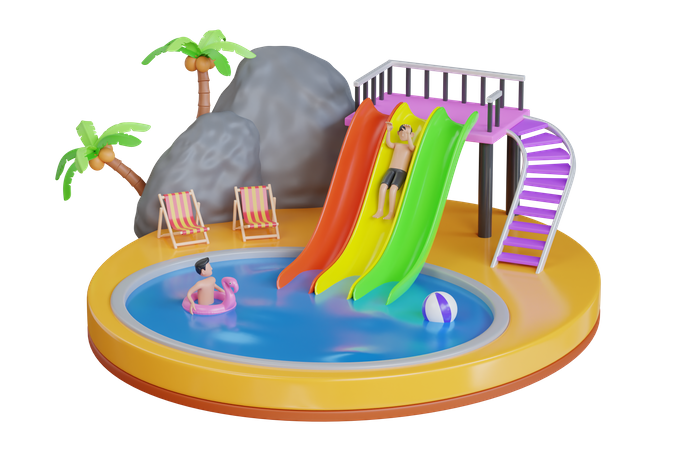 Parque acuático con toboganes  3D Icon