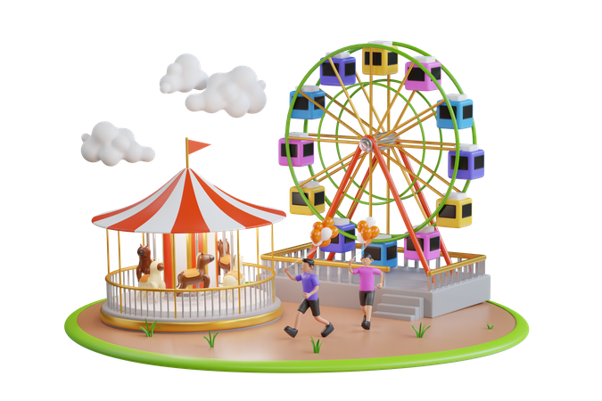 Parque de atracciones infantil al aire libre.  3D Icon