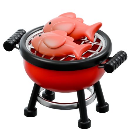 Parrilla de barbacoa con pescado  3D Icon